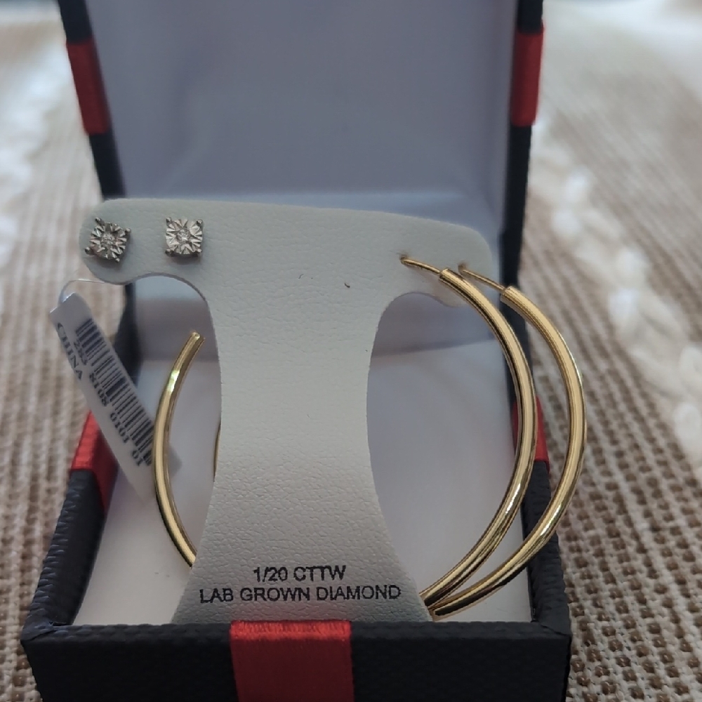 Gold Hoop Earrings with Lab Grown Diamonds